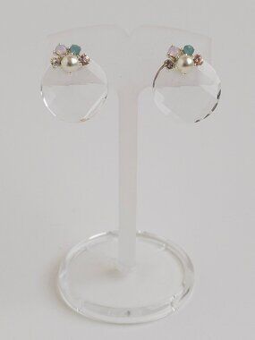 Yeno Faceted Crystal Stud Earrings Faux Pearl Multicolor Rhinestone Silver Tone